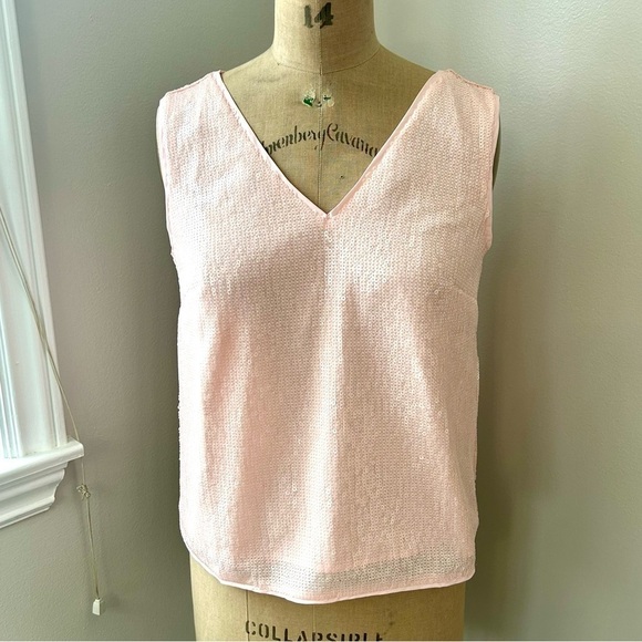 J. Crew Factory Tops - J crew Women’s petal pink all over Sequin V-neck Boxy Tank Sz S NWT